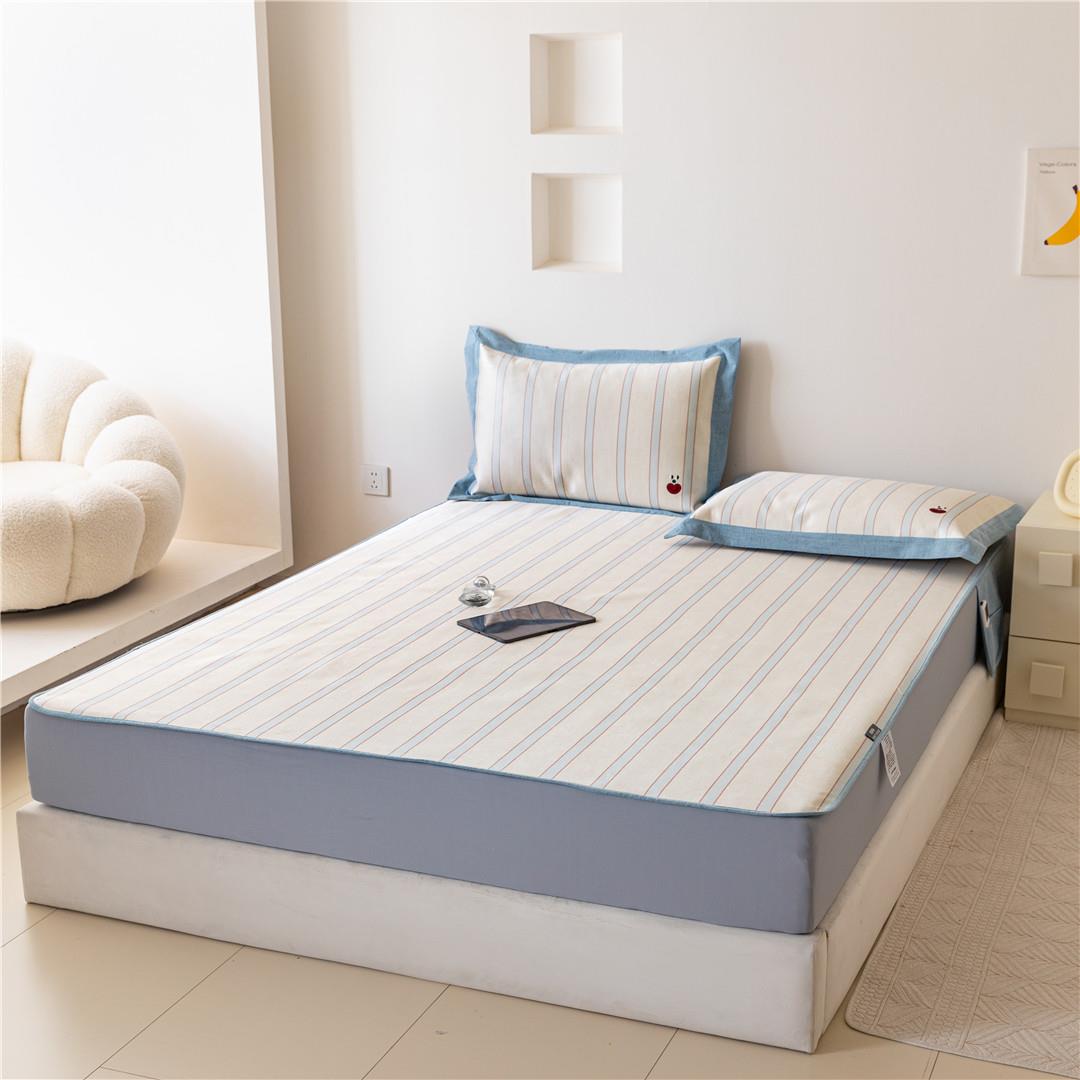 轻奢风高端加厚透气软冰丝席三件套 刺绣机洗折叠空调席子太空人T