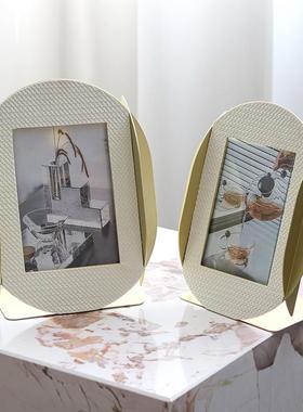 轻奢交织皮革相框样板间酒店卧室民宿创意家居床头柜相架软装饰品