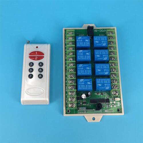 红钮8键中功率无线遥控学习型工控八路5v12V24V灯具电机门禁开关