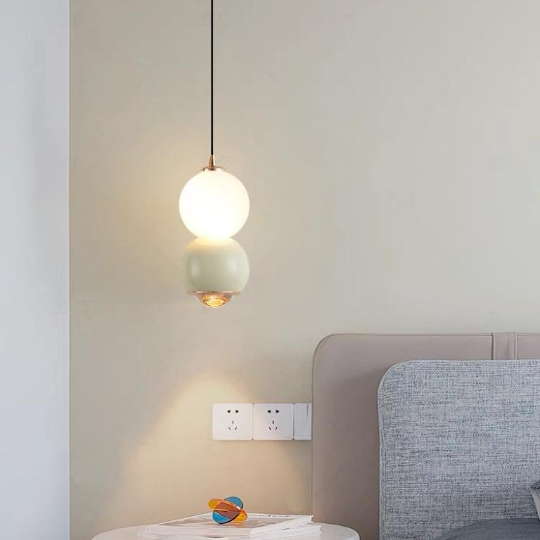 儿童房床头吊灯现代简约卧室奶油风高级感北欧圆球创意升降小吊灯