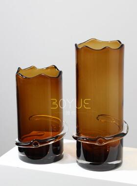 现代简约棕色腰部缠丝琉璃花瓶样板间客厅餐厅售楼处桌面茶几软装