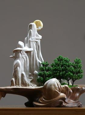 茶空间迎客松假山摆件中式禅意枯山水盆景装饰仿真树玄关室内景观