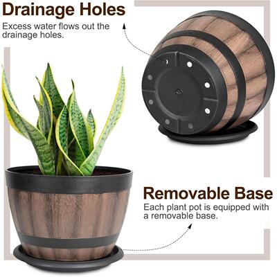 塑料木桶花盆Outdoor plastic flowerpots imitating barrel pot