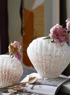 贝壳法式中古风玻璃花瓶复古氛围感手工琉璃插花摆件花器家居软装