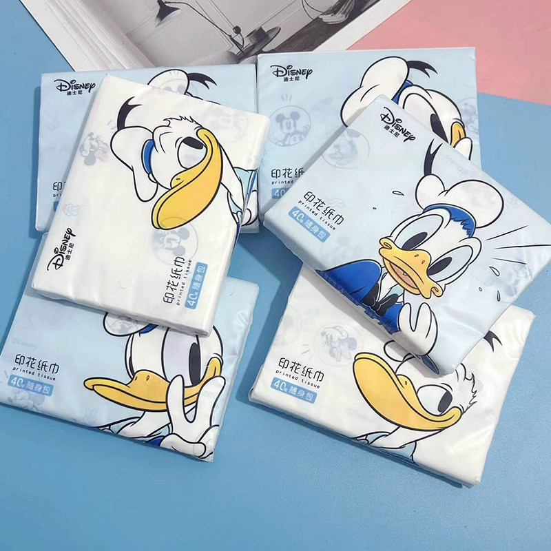 10包印花抽纸唐老鸭印花纸巾卫生纸彩色餐巾纸学生便携小包面巾纸