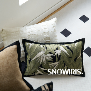 新中式 靠垫老钱风样板间抱枕套 复古叶子腰靠枕轻奢高级感百搭软装