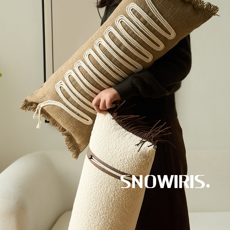 高级侘寂风抱枕套编织长条形腰枕