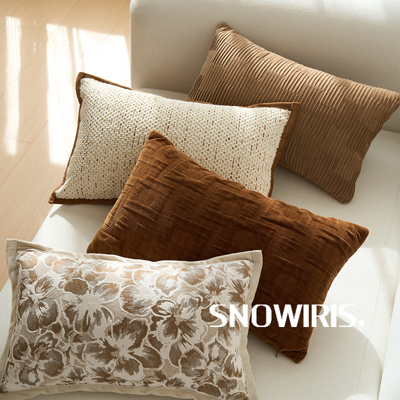 简约高级感腰枕套色织花朵橘色系沙发抱枕客厅样板间软装百搭靠枕