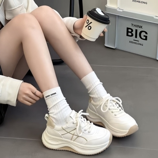 品牌真皮厚底增高老爹鞋女款小白鞋春季新款轻便透气休闲运动鞋子