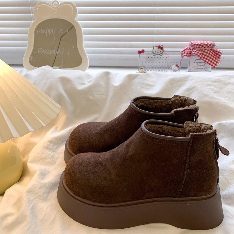 品牌真皮厚底博肯大头雪地靴女2025冬季新款加绒保暖棉鞋软底短靴