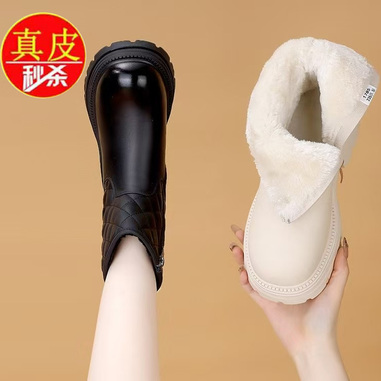 品牌鞋白色厚底雪地靴女真皮靴子
