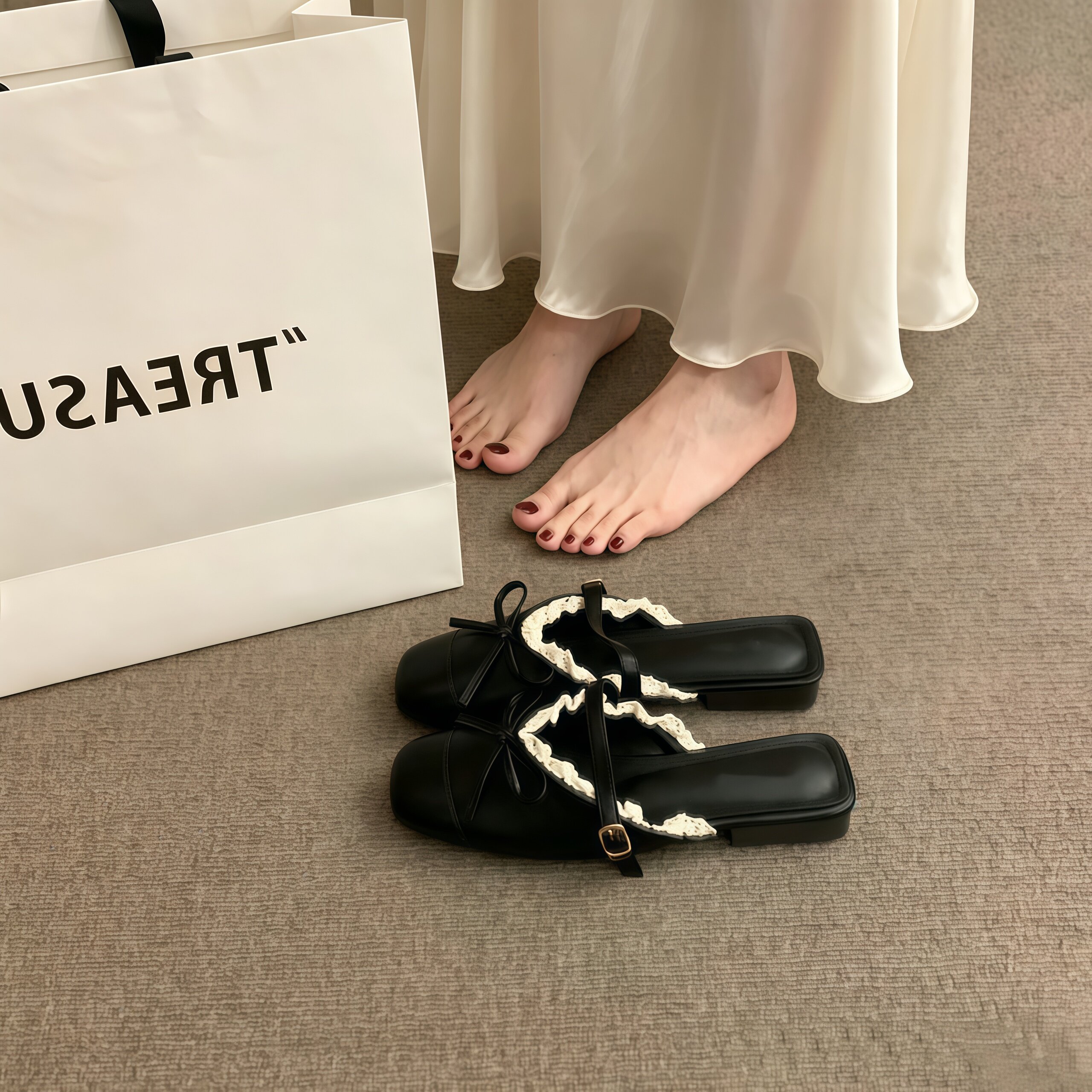 法式蝴蝶结包头拖女夏防滑低跟