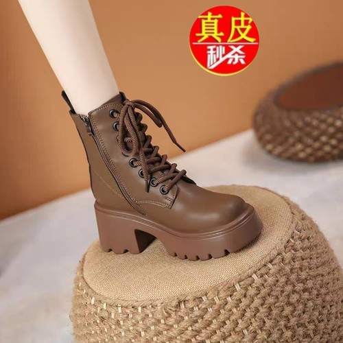 正品棕色马丁靴女复古真皮靴子