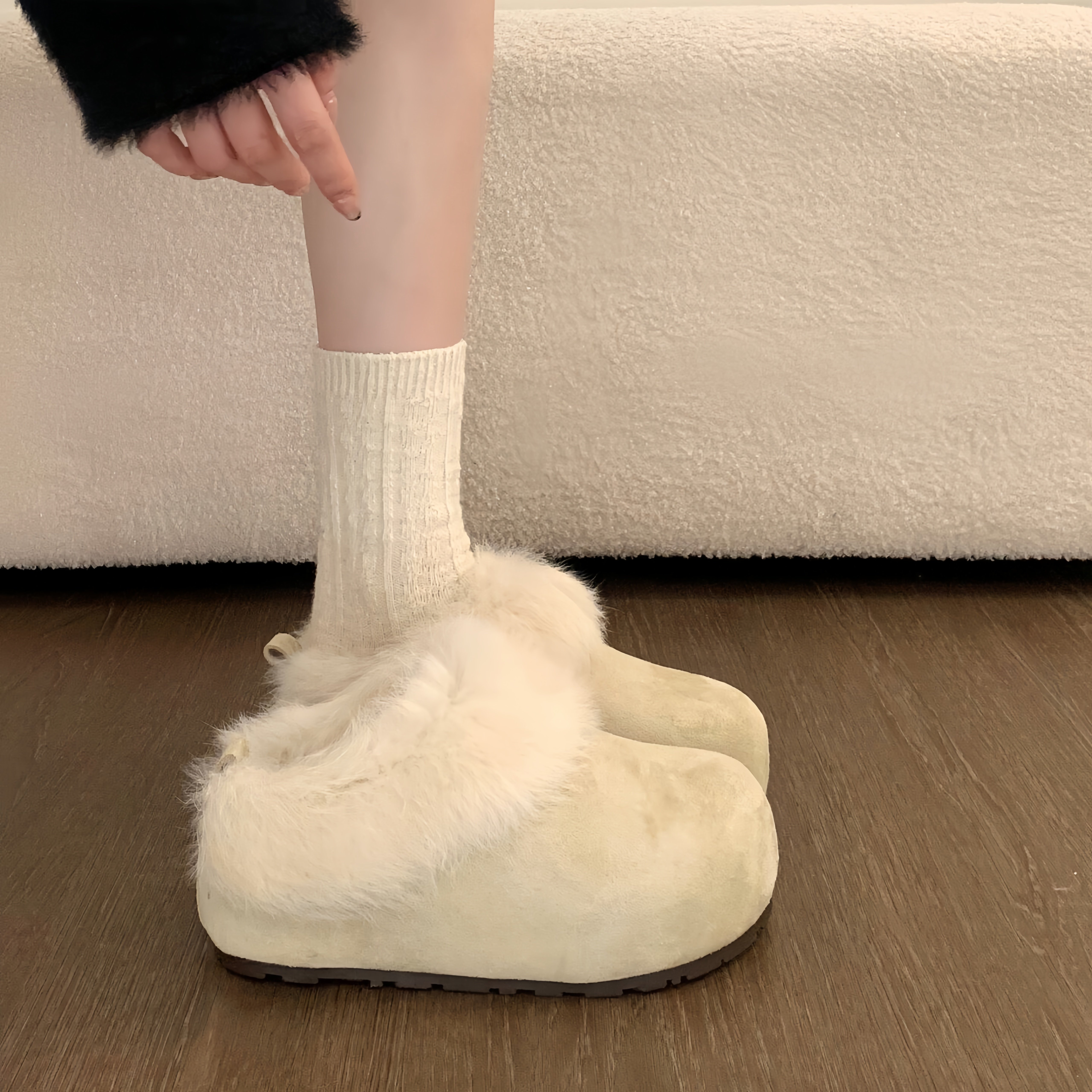 厚底内增高加绒勃肯毛毛鞋女冬