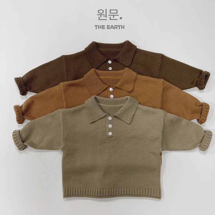 童毛衣秋冬新款男女童日韩系翻领纯色套头针织衫儿童洋气毛衣