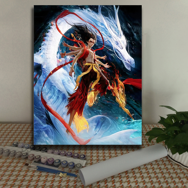 diy数字油画 哪吒之魔童闹海 儿童手绘 填色动漫系列 丙烯装饰画图片