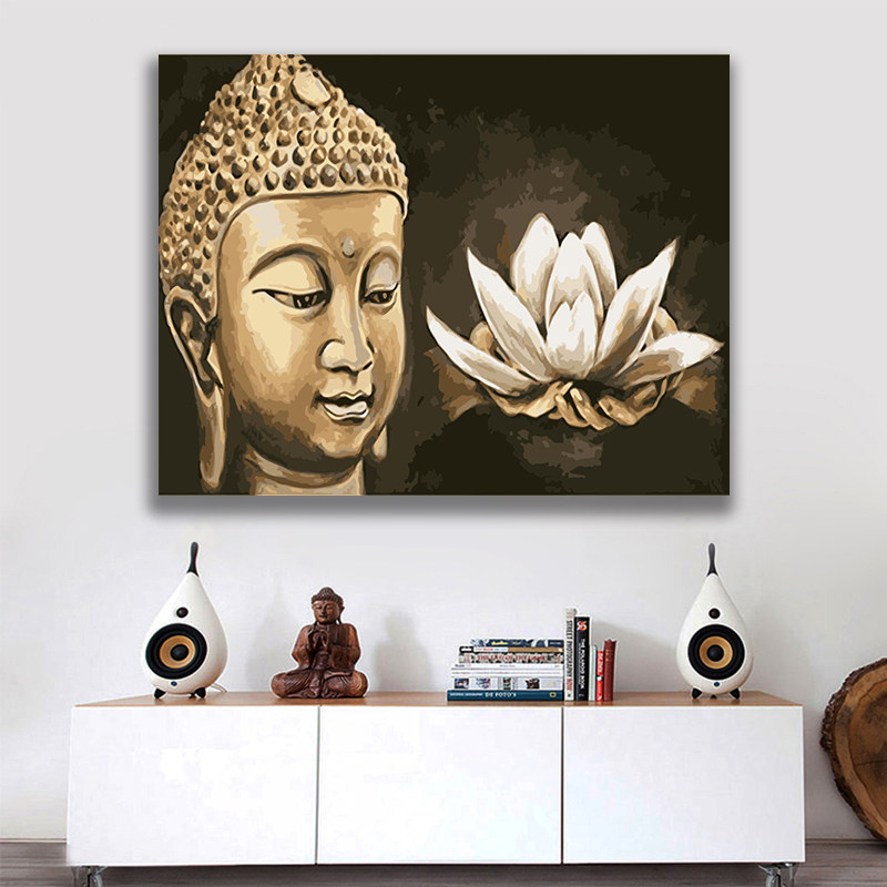 diy中式数字油画荷花油彩画