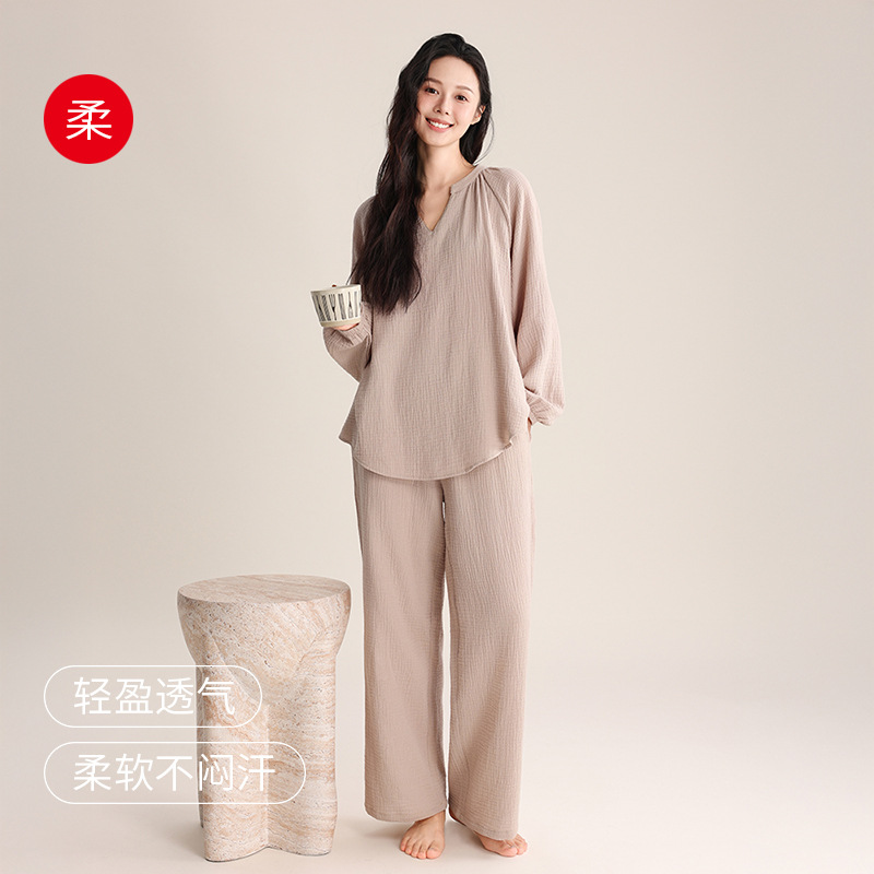 【A类双层纱】女士V领套头睡衣