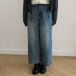 春装新款高腰九分阔腿裤小个子宽松休闲九分牛仔裤子女款