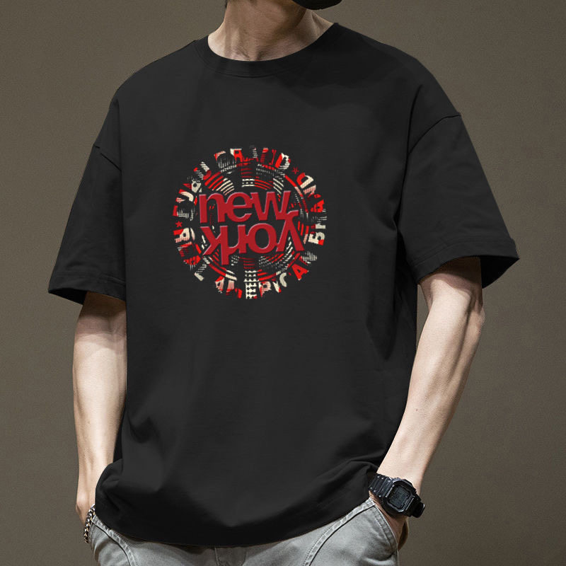 100%纯棉短袖国潮美式高街男夏季ins潮牌流短袖衣服宽松体百搭t恤