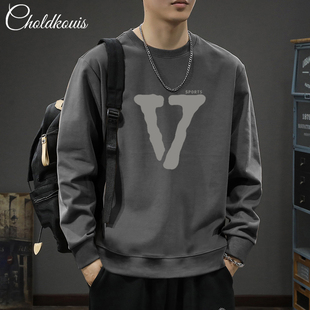 t恤圆领宽松内搭打底衫 加厚长袖 男 重磅加绒潮牌卫衣男秋冬季 美式