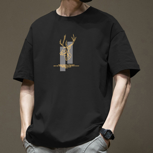 短袖男t恤夏季新款美式夏天潮牌时尚半袖宽松重磅纯棉上衣体恤男