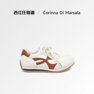 Corinna di Marsala马皮德训鞋女内增高复古圆头百搭休闲鞋