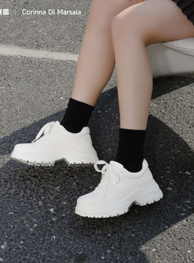 Corinna di Marsala极简白色厚底休闲鞋女2025新款老爹鞋厚底鞋
