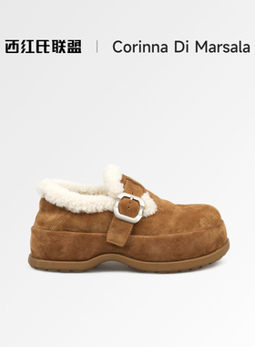 Corinna di Marsala反绒全包勃肯鞋女加绒保暖毛毛鞋厚底懒人鞋