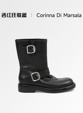 Corinna di Marsala复古皮带扣机车靴2025新款厚底马丁靴短筒靴女