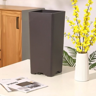 仿紫砂花盆细高款四方签筒悬崖老桩松梅桩兰花专用盆四方形树脂盆