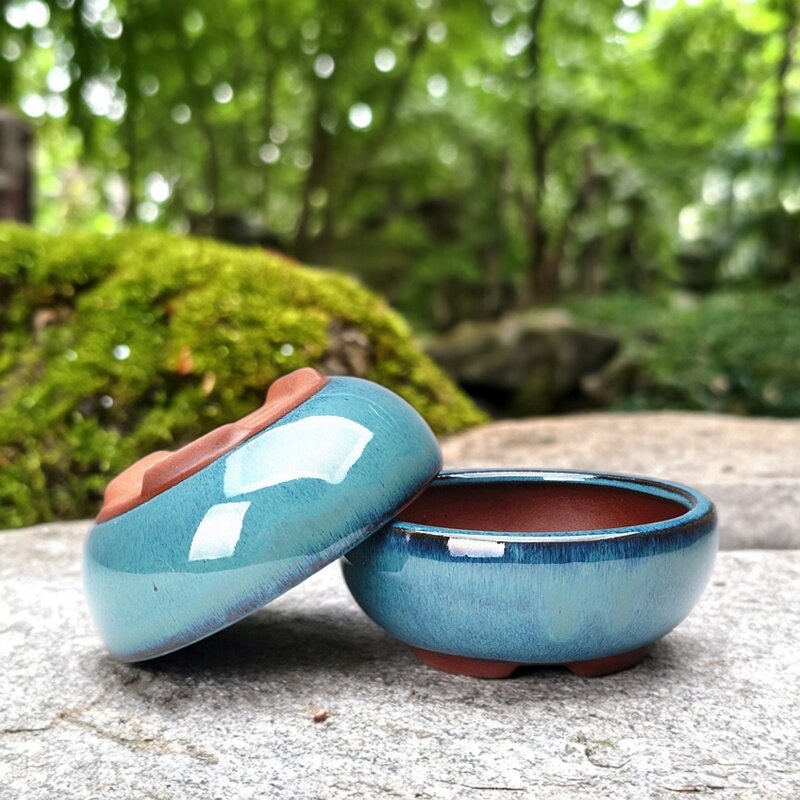 宜兴紫砂花盆圆形陶瓷盆景盆桌面黑松小叶赤楠菖蒲微型盆绿植花盆