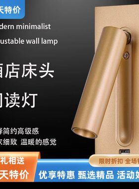 酒店新款民宿客房卧室床头LED阅读小壁灯嵌入式带TypeCUSB灯金色