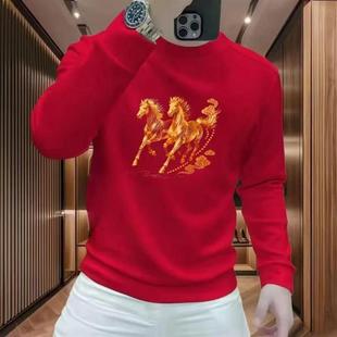 天俊优选百货天h骏百货冬潮运动休闲T恤印花马年卫衣修身 弹力圆领