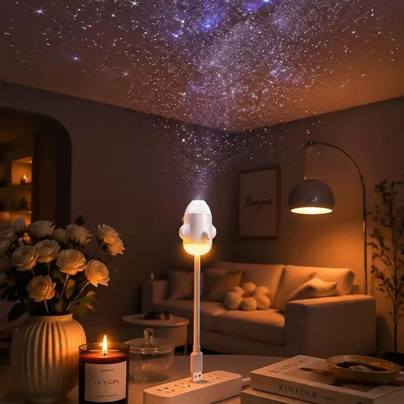 2链上小台灯卧室床头夜间睡眠护眼婴儿喂奶USB星空投影小夜灯