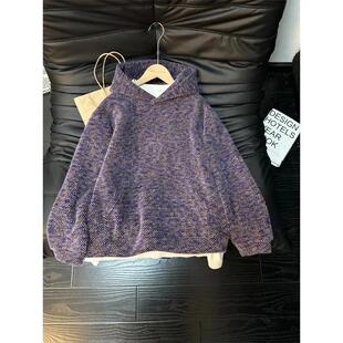 蕉纤上海服饰专卖美式复古毛绒针织卫衣男女款秋冬季高级感连帽衫