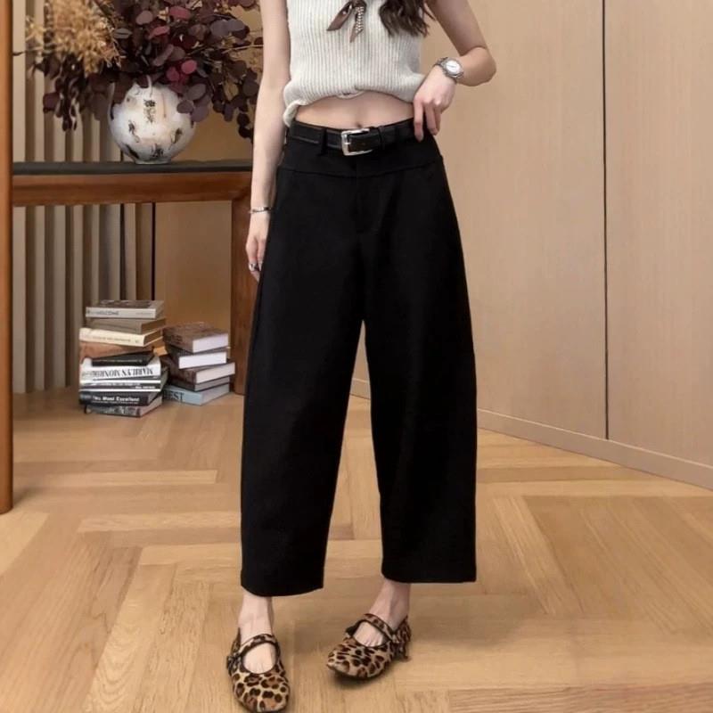 2026夏季薄款简约个性休闲裤女通勤风遮肉显瘦宽松九分直筒西装裤