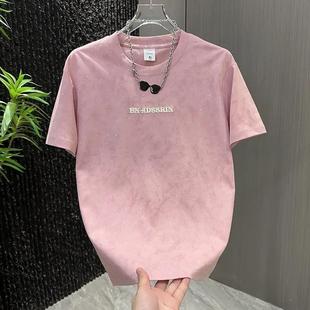 北嘉服饰专柜轻x奢夏季 潮流扎染烫钻休闲T恤男士 宽松圆领时尚 短袖