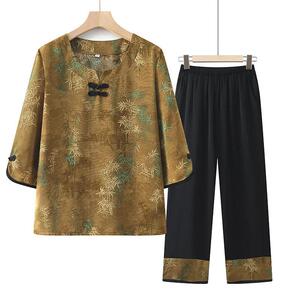 莹丽祥女装中老年人女装T恤裤透气衣服妈妈装夏装新款七分袖套