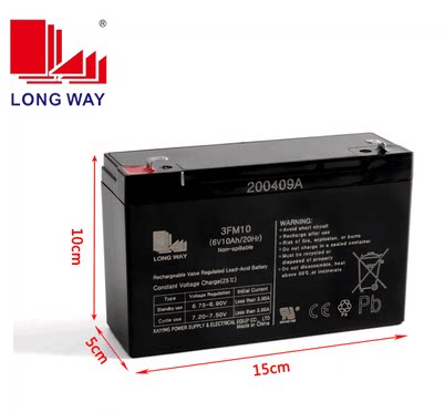 LONGWAY龙威儿童电动车电池6V10ah20hr电瓶地磅大容量3FM10安通用