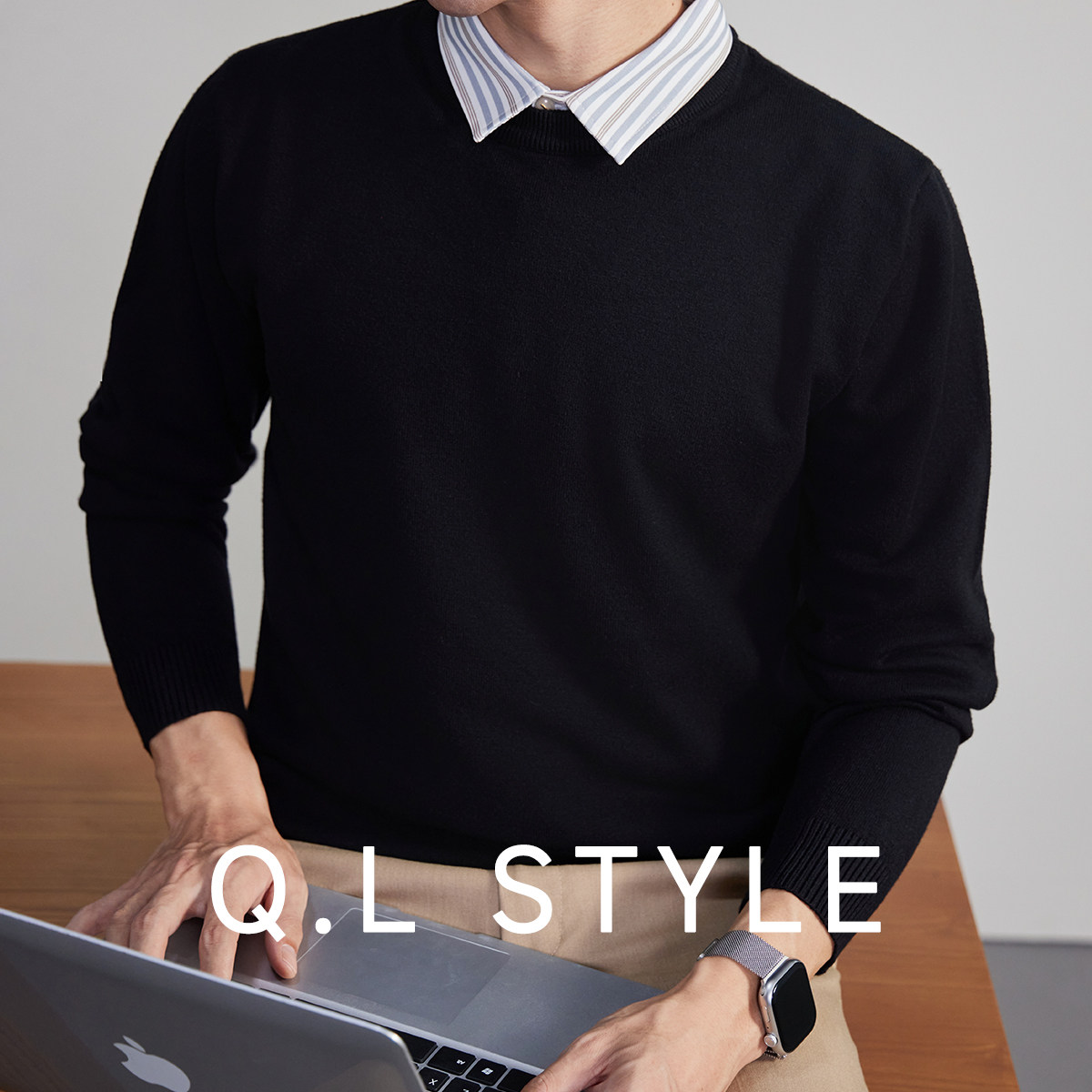 2024秋冬新款条纹衬衫领毛衣