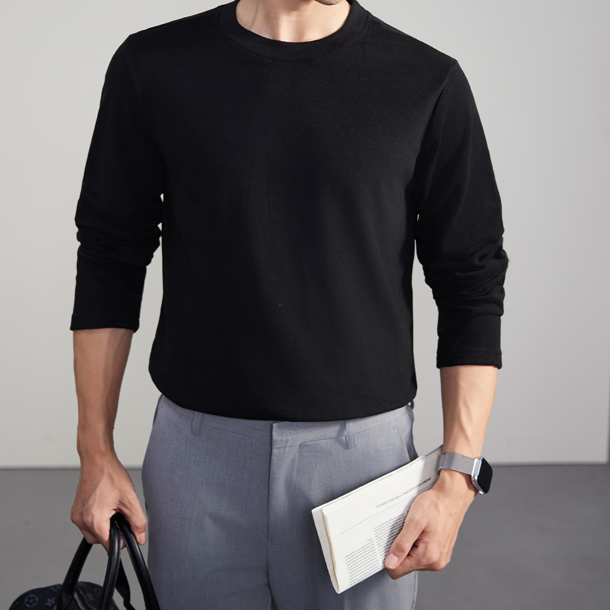 德绒双面磨毛男款打底衫