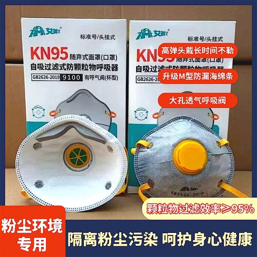 头戴式杯型带阀KN95口罩防工业粉尘活性炭装修打磨矿工重污染专用