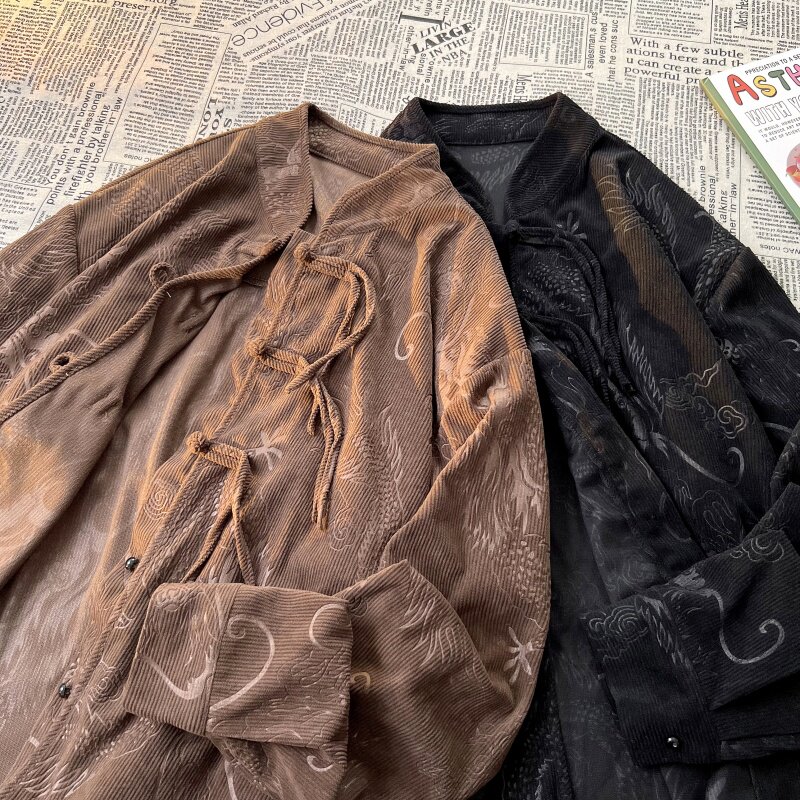 风新中式I盘扣龙纹暗花灯芯绒衬衫夹克外套男CS66-P68控88,男装夹克,电商A005A