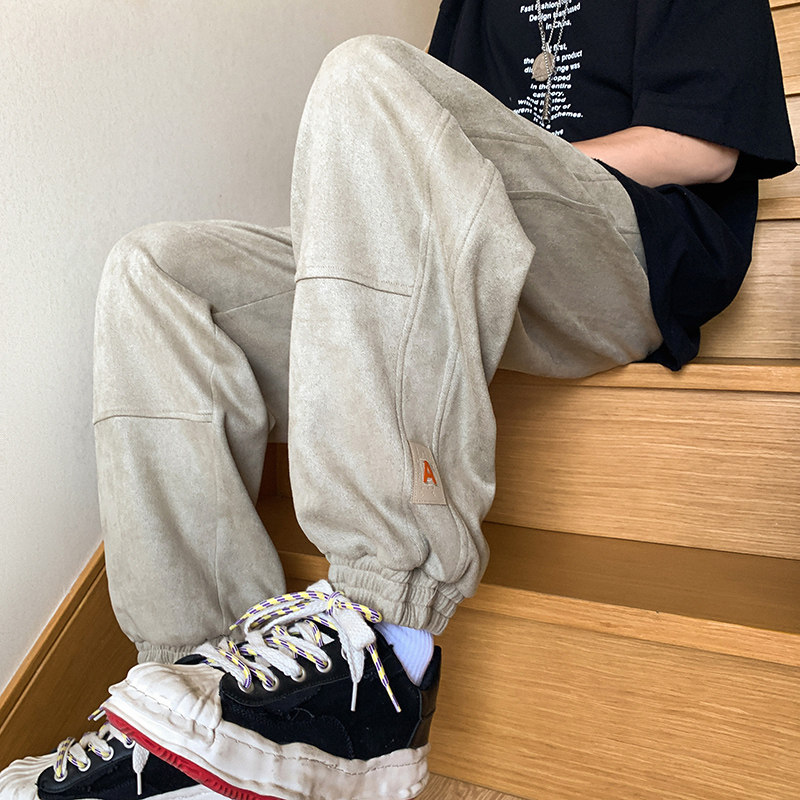 港风A宽松麂皮绒刺绣束脚裤痞帅男81063-P68,男装休闲裤,电商A005A