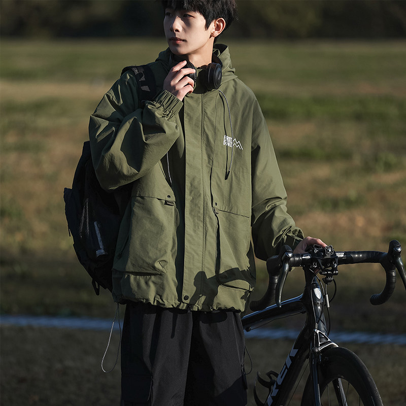 日系港风B工装大口袋冲锋衣连帽仿风登山服夹克外套JN8918-P100图片