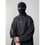 新中式F风缎面提花暗纹立领小众金属扣盘扣衬衫男CS13-P80控98，男装衬衫，电商A005A