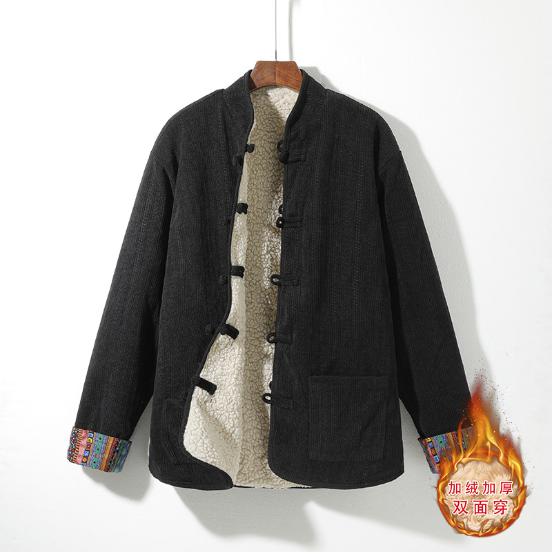 新中式K麦穗羊羔毛加绒加厚双面穿棉服夹克棉衣男JK21-P135控158图片