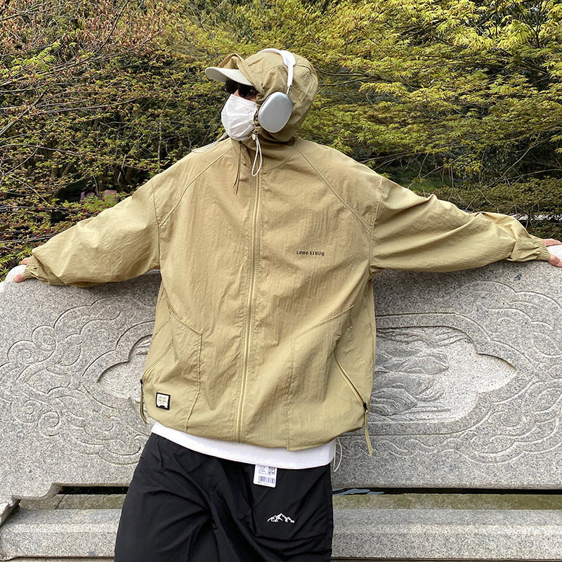 港风N户外冲锋衣男工装连帽外套薄款防水登山服防晒衣服86013-P68,男装夹克,电商A005A