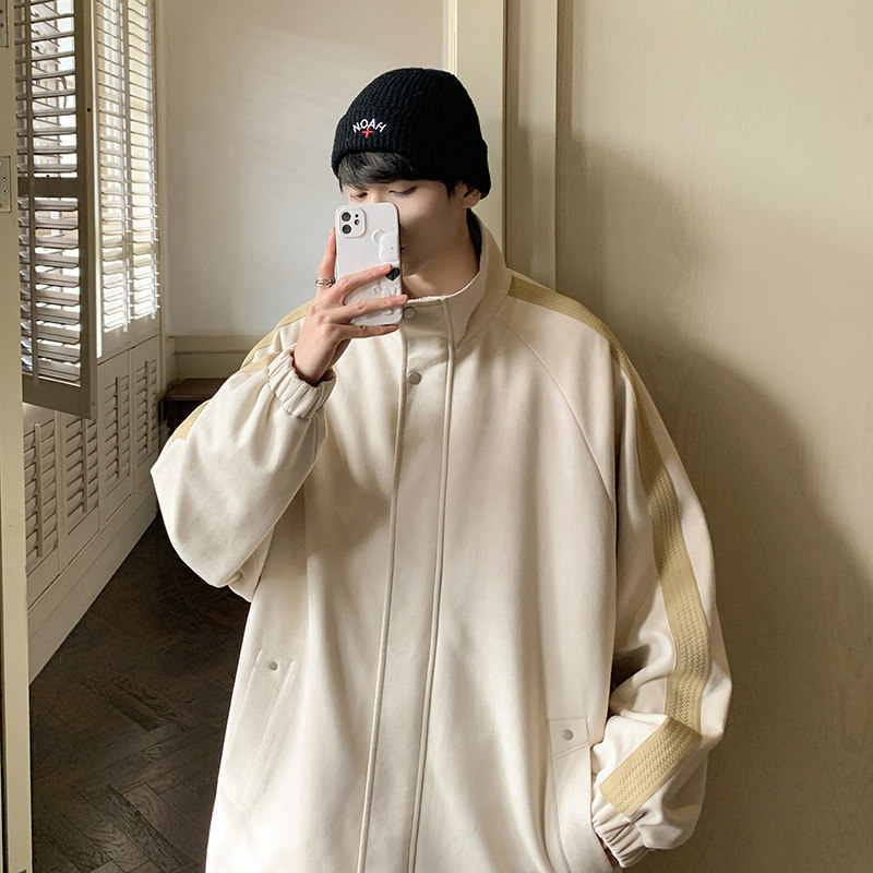 美式高街D复古麂皮绒两条杠痞帅撞色棒球服夹克运动外套86011-P98,男装夹克,电商A005A